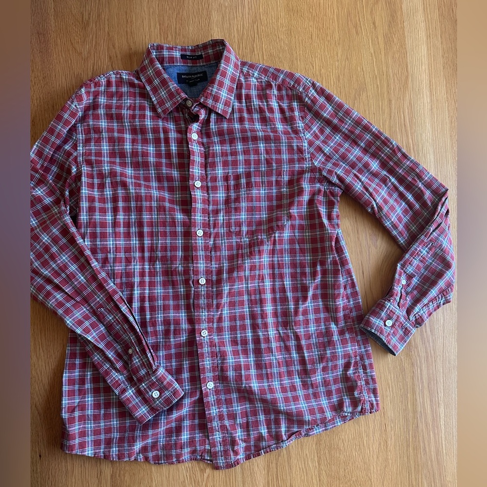 Banana Republic Red and White Plaid Button-Down Shirt